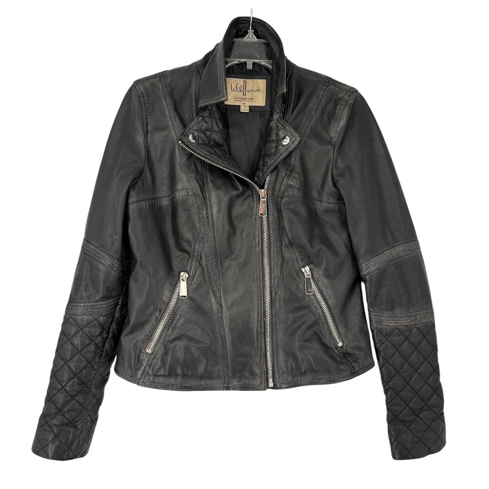 Wilsons Vintage USA Moto Jacket Womens Deadstock Small Black Bikercore Quilted